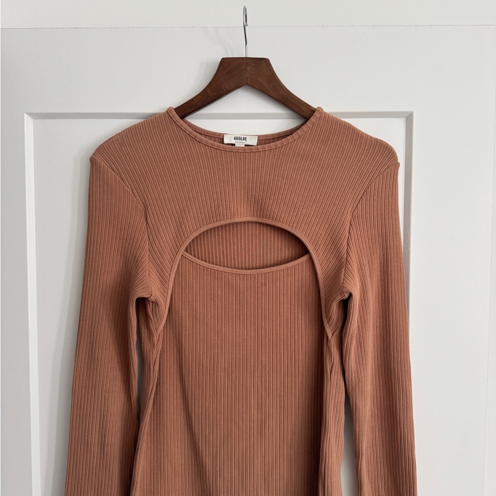 Agolde Ribbed Cutout Long Sleeve Top in Brown